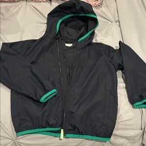 Crewcuts Navy Blue Hooded Raincoat with Green Trim